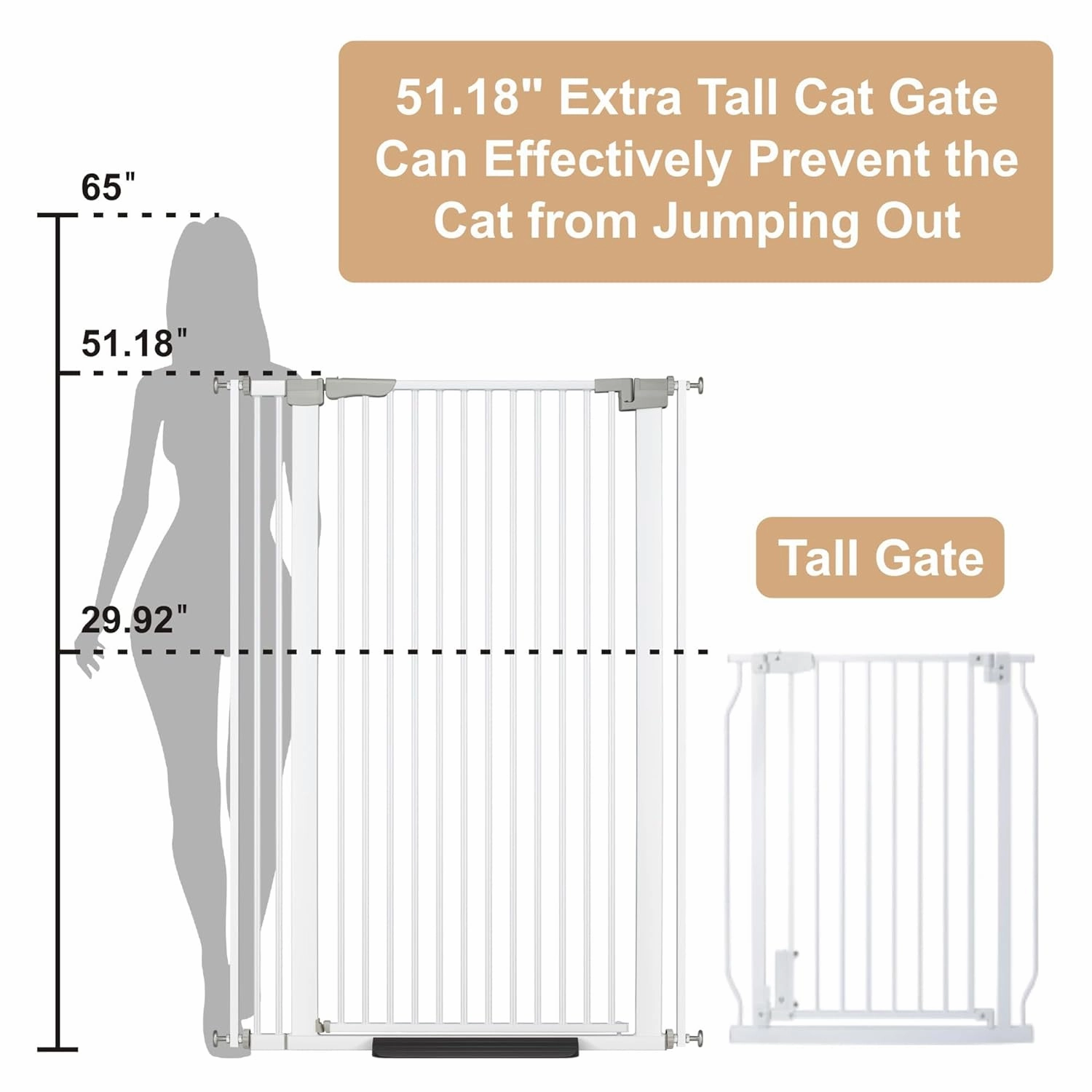 51.18" Extra Tall Cat Gate for Doorway, 30.5"-40" Auto Close Pet Gate Include 2.75" and 5.5" Extension Kits, No Drilling Pressure Mount Kit, Suitable for Doorways or Kitchen, New White