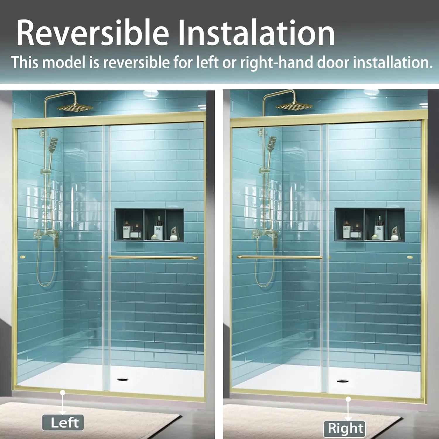 56-60" W x 70" H Framed Glass Sliding Shower Door,Bathroom Shower Sliding Door with 1/4" (6mm) Clear SGCC Tempered Glass,Brushed Gold Finish,Shower Doors Can Reversible Installation