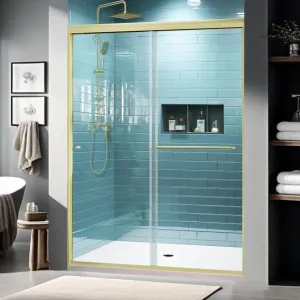 56-60" W x 70" H Framed Glass Sliding Shower Door,Bathroom Shower Sliding Door with 1/4" (6mm) Clear SGCC Tempered Glass,Brushed Gold Finish,Shower Doors Can Reversible Installation