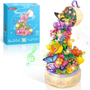 579 Piece Flowers Music Box Building Set,Artificial Flowers Series Rotating Music Box Building Kit,Creative Project Botanical Collection Crafts Set,Christmas Birthday Gift for Girl Boy Ages 6 