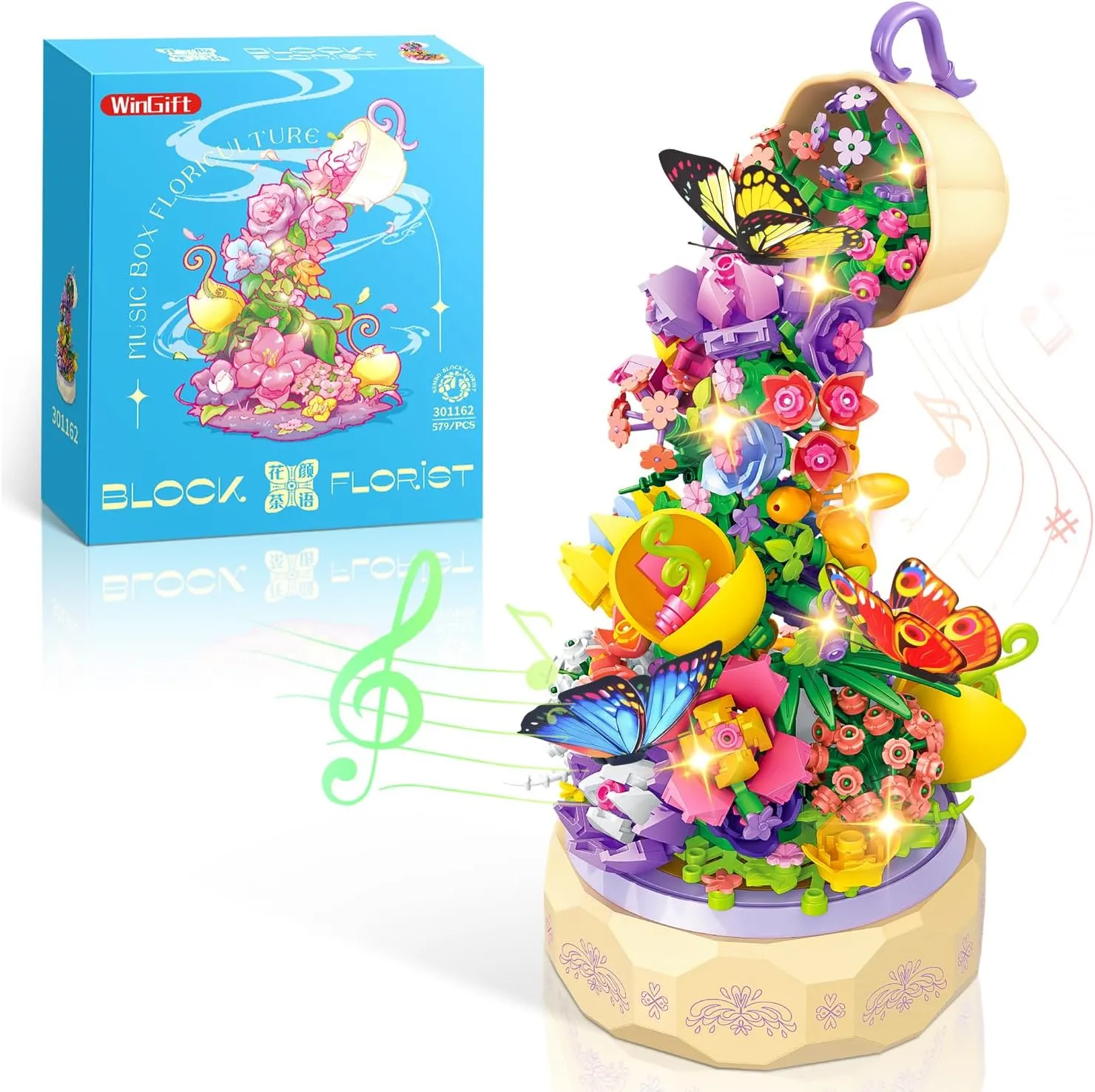 579 Piece Flowers Music Box Building Set,Artificial Flowers Series Rotating Music Box Building Kit,Creative Project Botanical Collection Crafts Set,Christmas Birthday Gift for Girl Boy Ages 6 