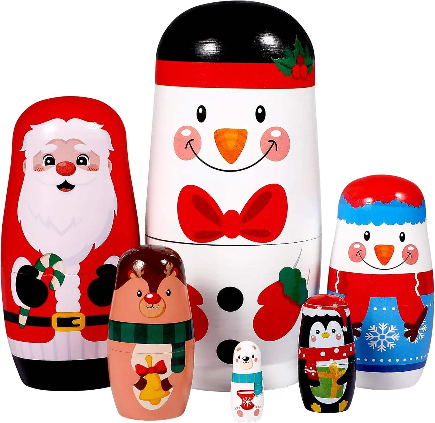 6 Pcs Christmas Nesting Dolls Handmade Wooden Stacking Dolls Russian Nesting Dolls Matryoshka Dolls Toy for Christmas Decoration Children Birthday Party Favors