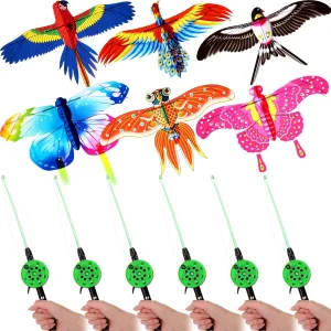 6 Pcs Mini Fishing Rod Kite for Kids Ages 4-8 8-12,Vivid Butterfly Swallow Parrot,Easy to Fly,Goldfish Phoenix Kites for Adults Family in Spring Outdoor Beach Team Building,12 Inch