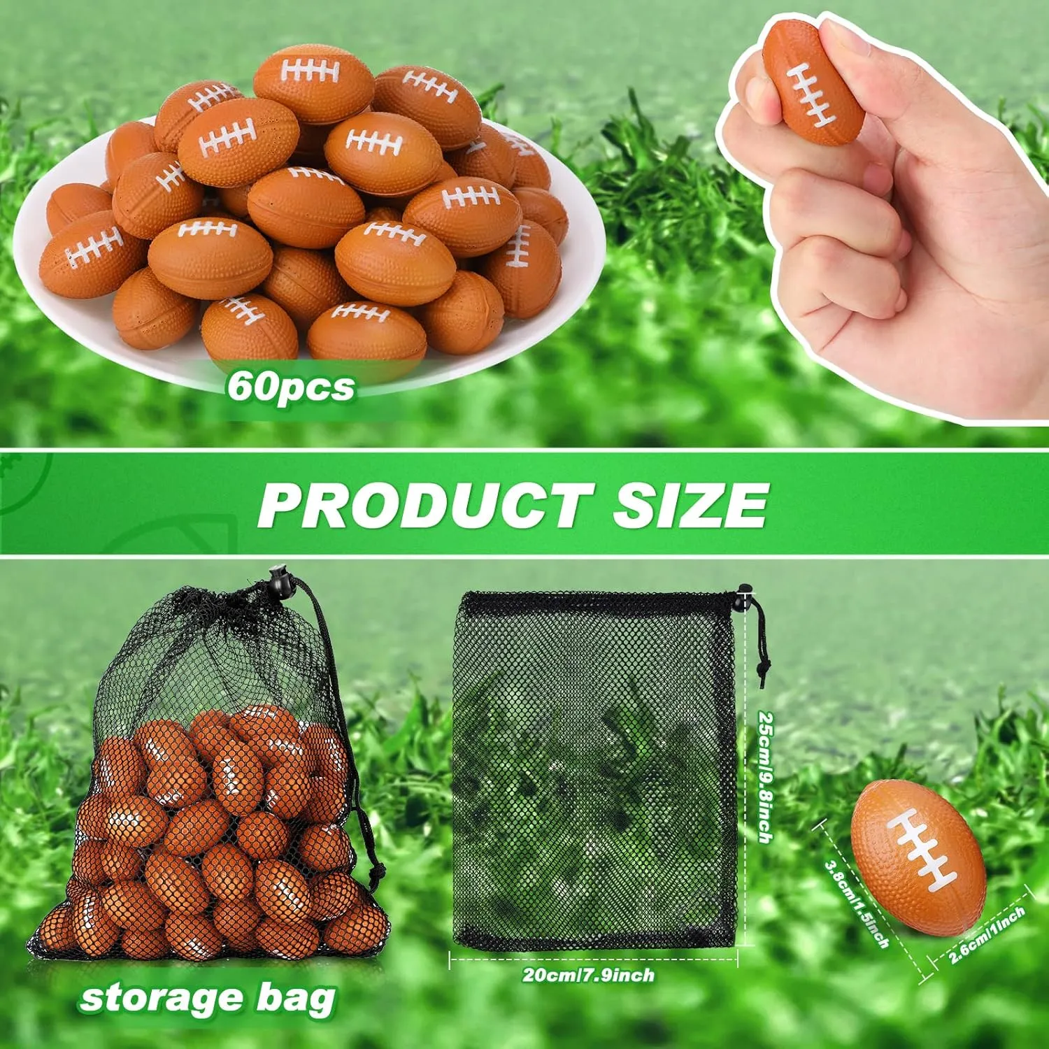 60 Pcs Mini Football Stress Ball 1.5 Inch Small Soft Foam Balls Bulk Sports Party Favors with Drawstring Mesh Bag for Sports Theme Party Favor Supplies Outdoor Games (Light Brown)