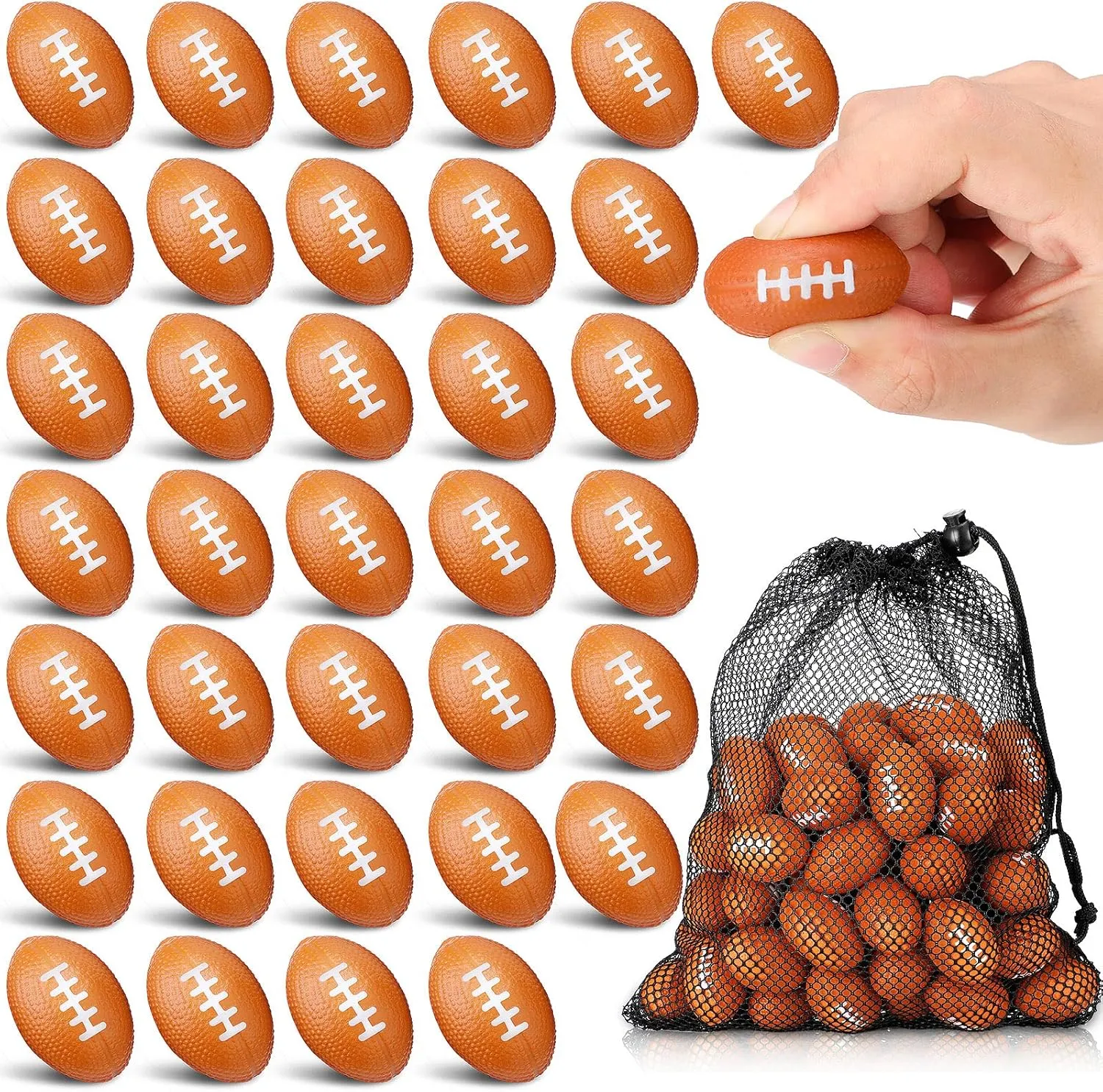 60 Pcs Mini Football Stress Ball 1.5 Inch Small Soft Foam Balls Bulk Sports Party Favors with Drawstring Mesh Bag for Sports Theme Party Favor Supplies Outdoor Games (Light Brown)
