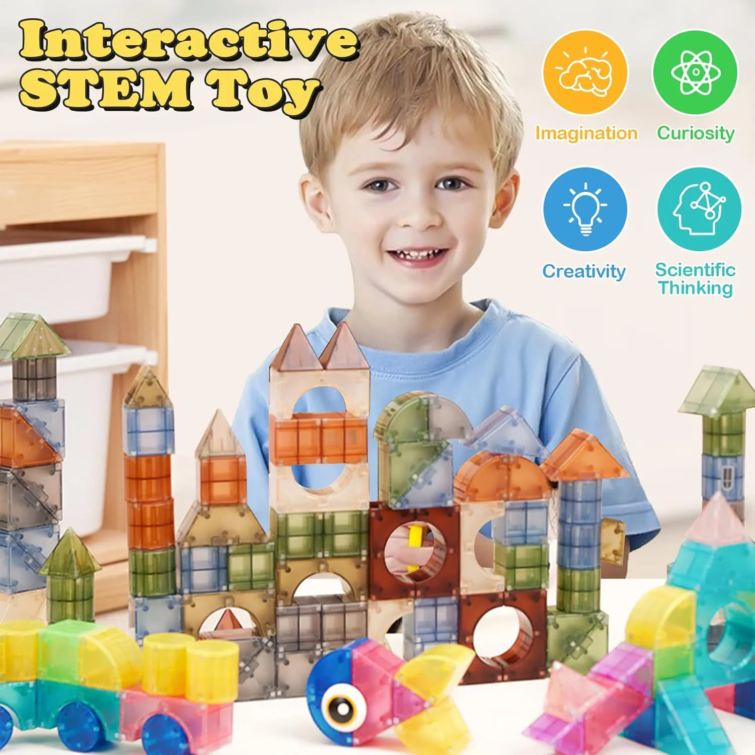 67 PCS Magnetic Blocks for Kids, Various Shapes Magnetic Geometric Building Block Set for Toddlers, STEM Educational Preschool Sensory Montessori Construction Toys for Boys Girls Age 3 4 5 6 7 8