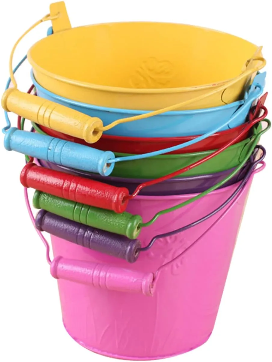 6pcs Boys and Girls Sand Bucket Creative Tinplate Toy Buckets for Random Colors Lightweight and for and Sandbox Activities