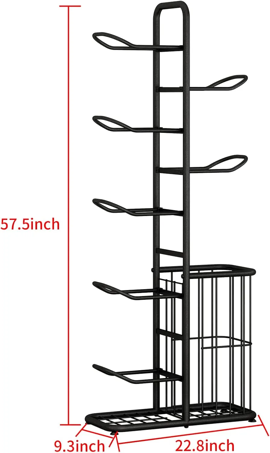 7-Ball Sports Equipment Storage Rack with Ball Holder, Ideal for Garage or Indoor Use - Organize Toys, Sports Gear and More, 57.5" (Black)