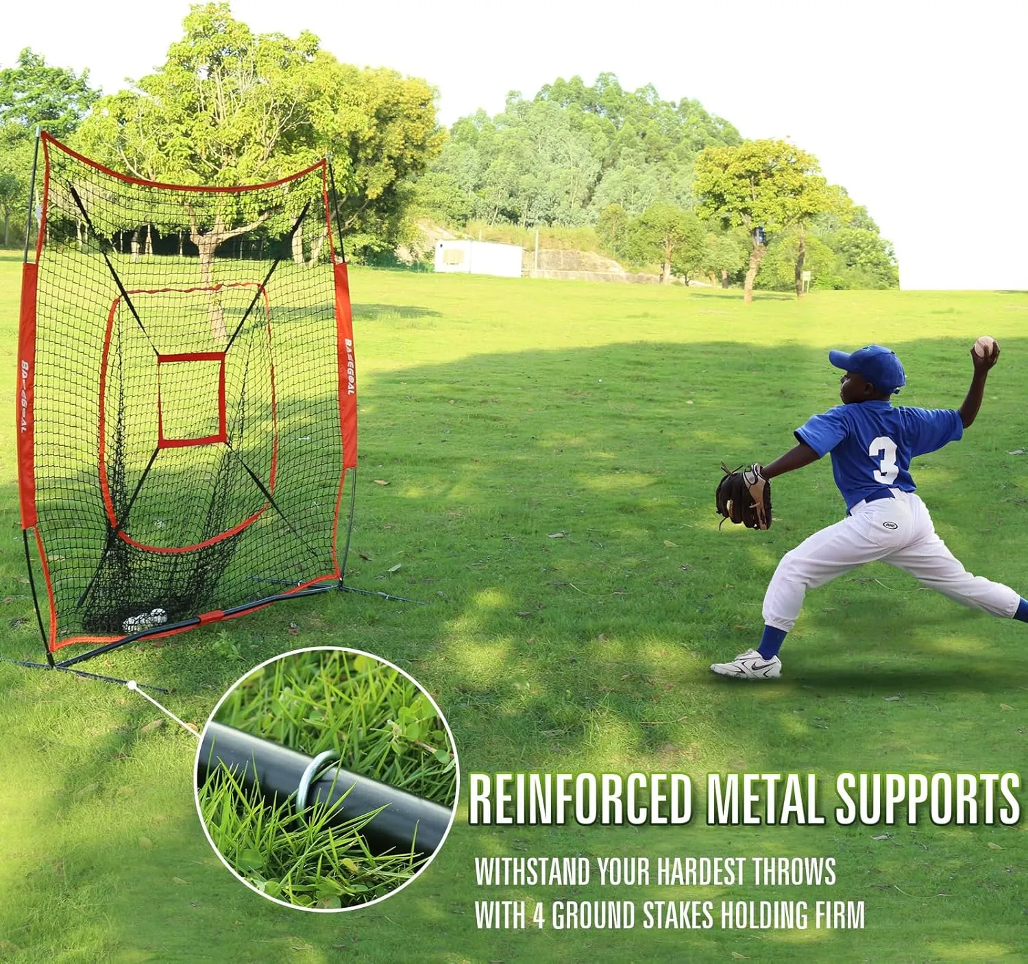 7'×7' Baseball Softball Practice Net,Baseball Backstop,with Batting Tee,for Hitting Pitching Batting Catching with Bow Frame,Bonus Strike Zone