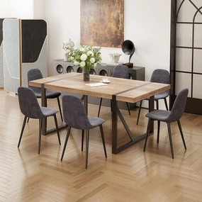 7 Piece Dining Table Set for 6,Modern 71'' Rectangle Wood Dining Table and Fabric Dining Chairs 6,Kitchen Table and Chairs for 6,Ideal for Kitchen Dining Room