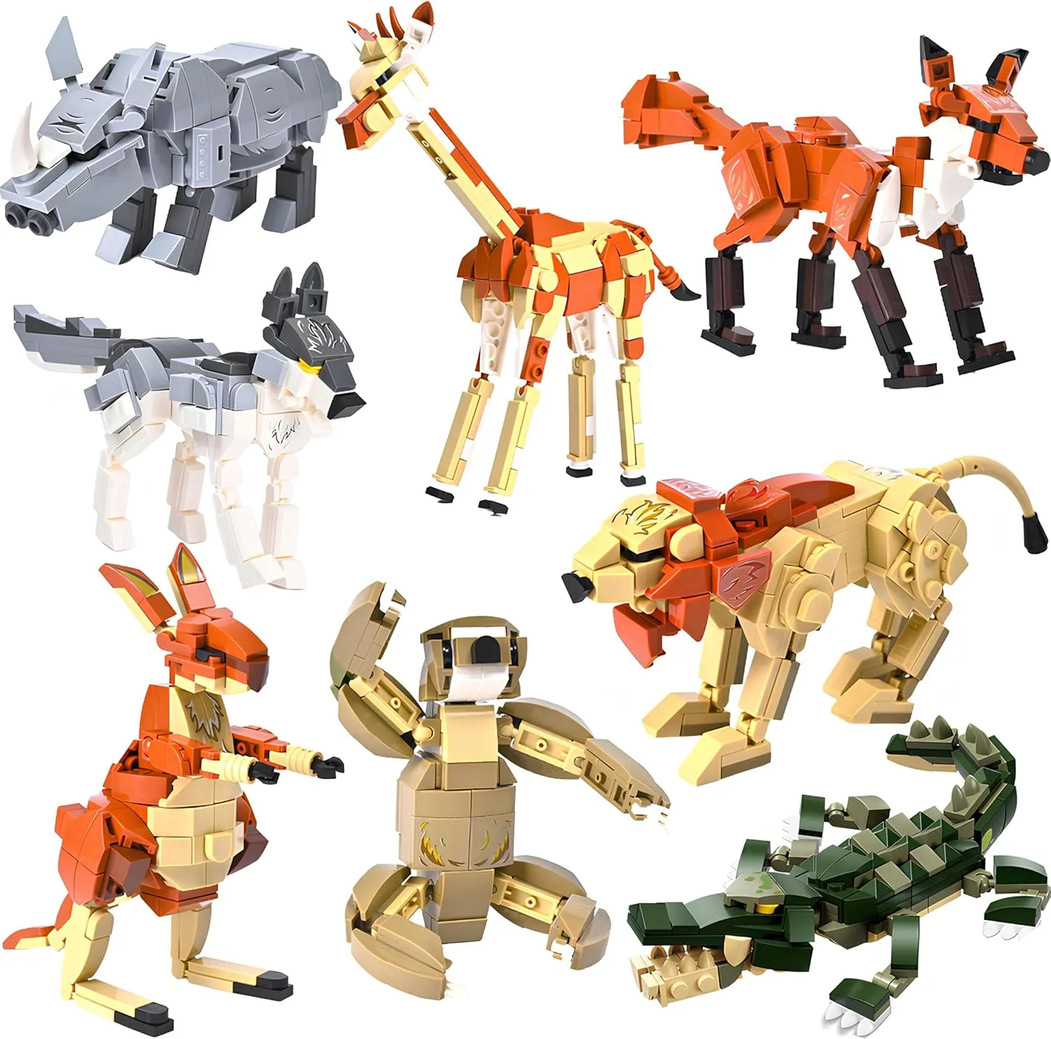 8 Animal Building Blocks Kit (1270 Pcs)- 8 Creative Construction Sets with Giraffe, Rhino, Kangaroo, Wolf   Bonus Animals | Educational Toy for Kids Ages 8-12 |Learning Gift for Boys&Girls