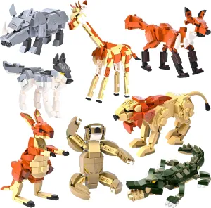 8 Animal Building Blocks Kit (1270 Pcs)- 8 Creative Construction Sets with Giraffe, Rhino, Kangaroo, Wolf   Bonus Animals | Educational Toy for Kids Ages 8-12 |Learning Gift for Boys&Girls
