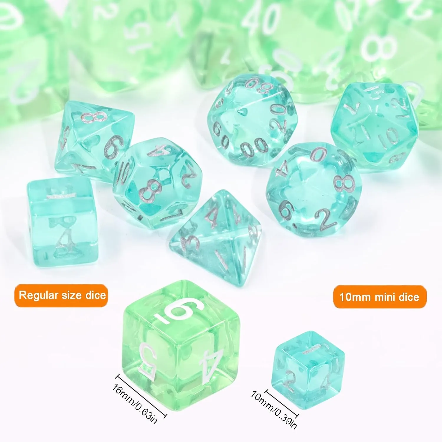 8 Sets Polyhedral RPG Mini Dice (56pcs),10mm Mini Dice Set,10mm Mini Transparent DND Magic The Gathering Dice Set for MTG,RPG,D&D Dungeons and Dragons Role Playing Game