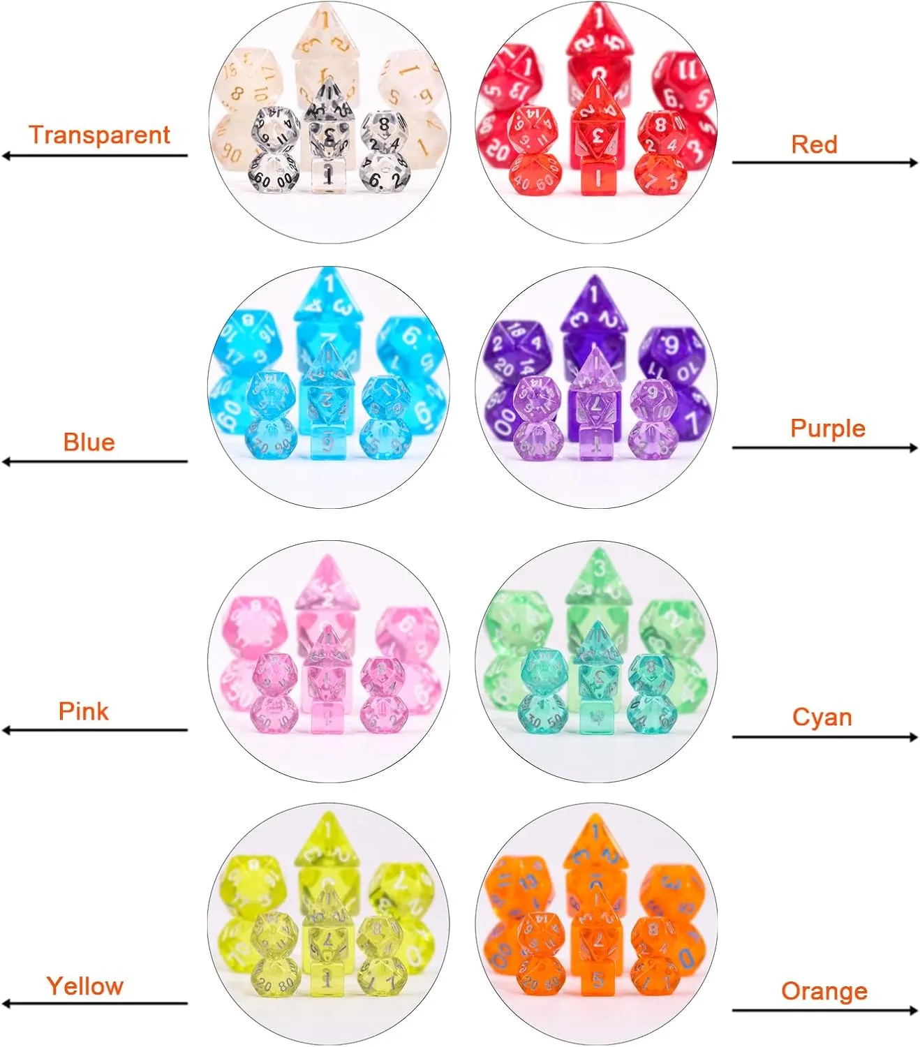 8 Sets Polyhedral RPG Mini Dice (56pcs),10mm Mini Dice Set,10mm Mini Transparent DND Magic The Gathering Dice Set for MTG,RPG,D&D Dungeons and Dragons Role Playing Game