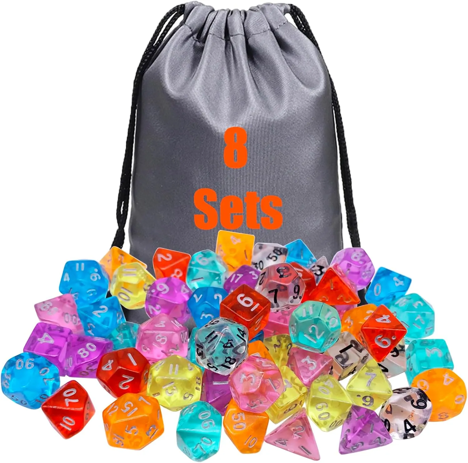 8 Sets Polyhedral RPG Mini Dice (56pcs),10mm Mini Dice Set,10mm Mini Transparent DND Magic The Gathering Dice Set for MTG,RPG,D&D Dungeons and Dragons Role Playing Game