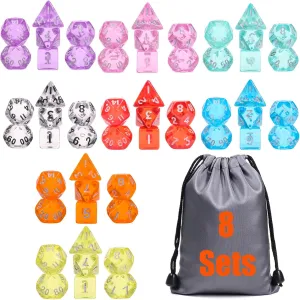 8 Sets Polyhedral RPG Mini Dice (56pcs),10mm Mini Dice Set,10mm Mini Transparent DND Magic The Gathering Dice Set for MTG,RPG,D&D Dungeons and Dragons Role Playing Game