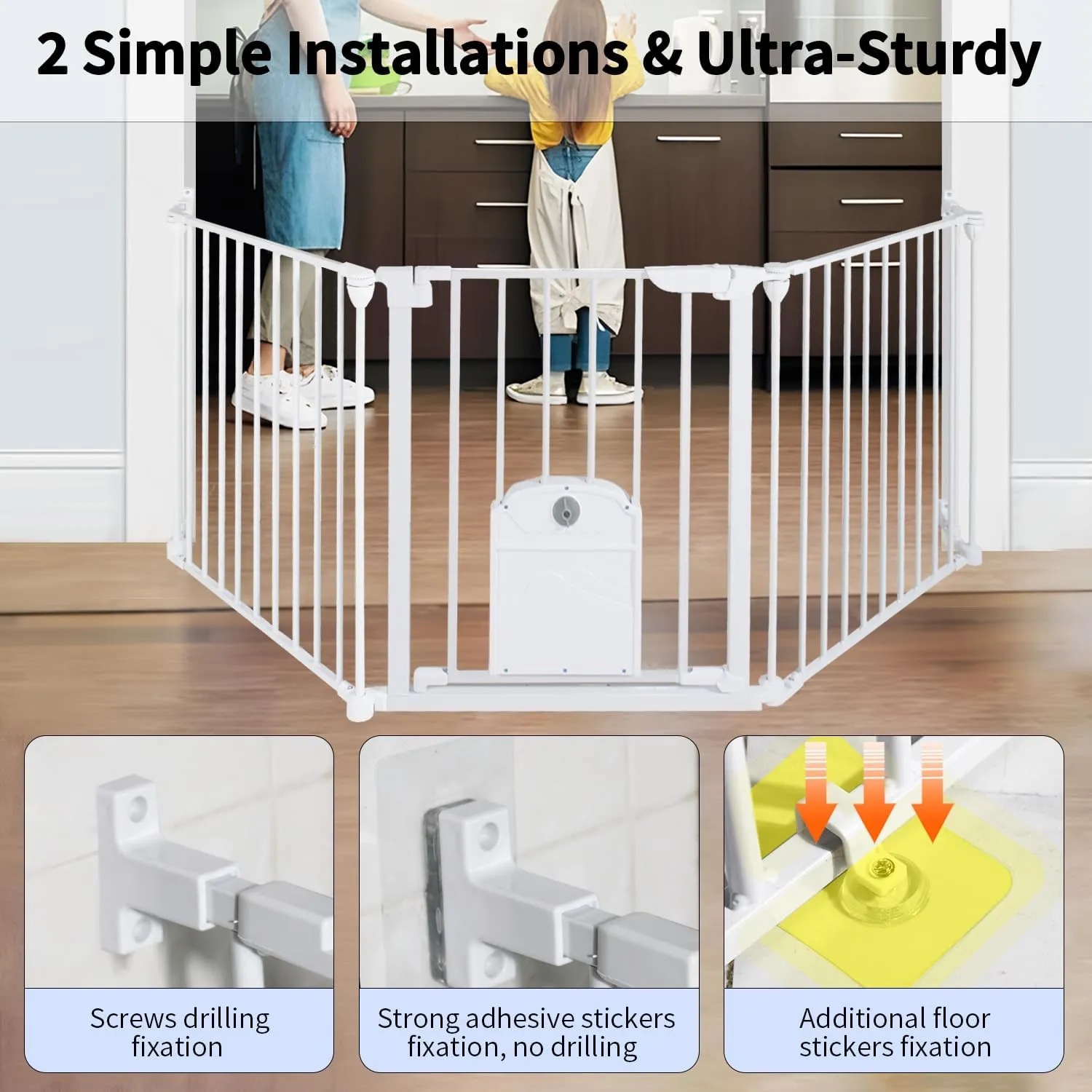 81.11" Extra Wide Baby Gate with Cat Door, Auto Close Pet Gates Dog Gate, Hardware Mounted Walk Through Swing Safety Baby Gates for Stairs, Doorways, Kitchen, House, 30" Tall, 3 Panels