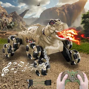 8WD Remote Control Dinosaur Cars, 360°Rotating RC Stunt Car, Dinosaur Toy with Spray, Light, Sound, 2.4Ghz Dinosaur Vehicle for Boys Girls Ages 6-12