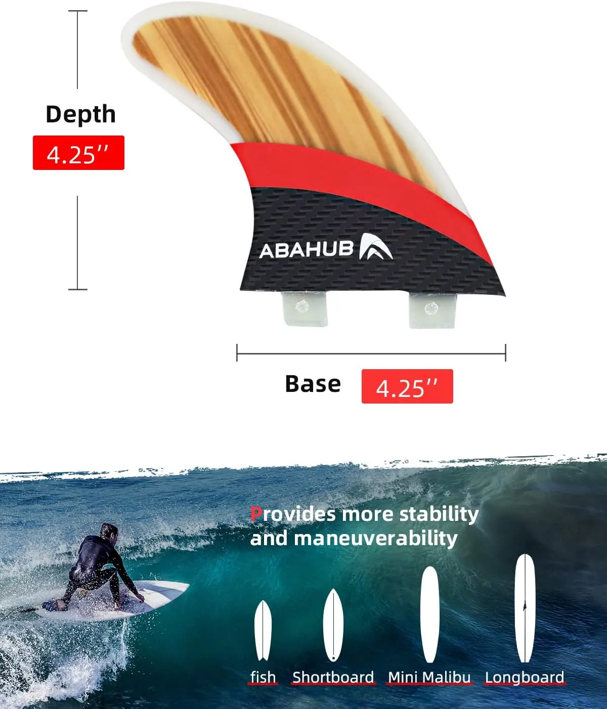 Abahub Surfboard Thruster Fins Set, Compatible with FCS Style Fin Box, Fiberglass Reinforced G5 Surf Fin, 3 Fins for Surf Boards, Surfing Longboard, Shortboard, with Screws and Key, Black/Blue/White