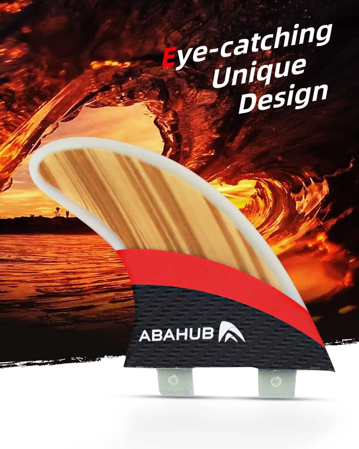 Abahub Surfboard Thruster Fins Set, Compatible with FCS Style Fin Box, Fiberglass Reinforced G5 Surf Fin, 3 Fins for Surf Boards, Surfing Longboard, Shortboard, with Screws and Key, Black/Blue/White