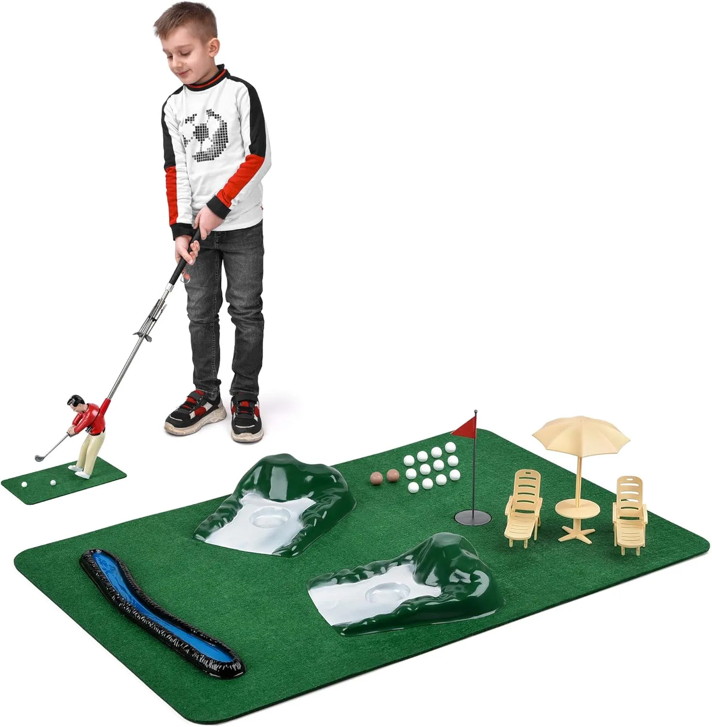 Abco Tech Mini Golfing Man Indoor Golf Kit – Golf Course Backyard Set – Complete Mini Golf for Home – Easy to Set Up and Play – Lightweight & Compact – Portable Mini-Golf Course