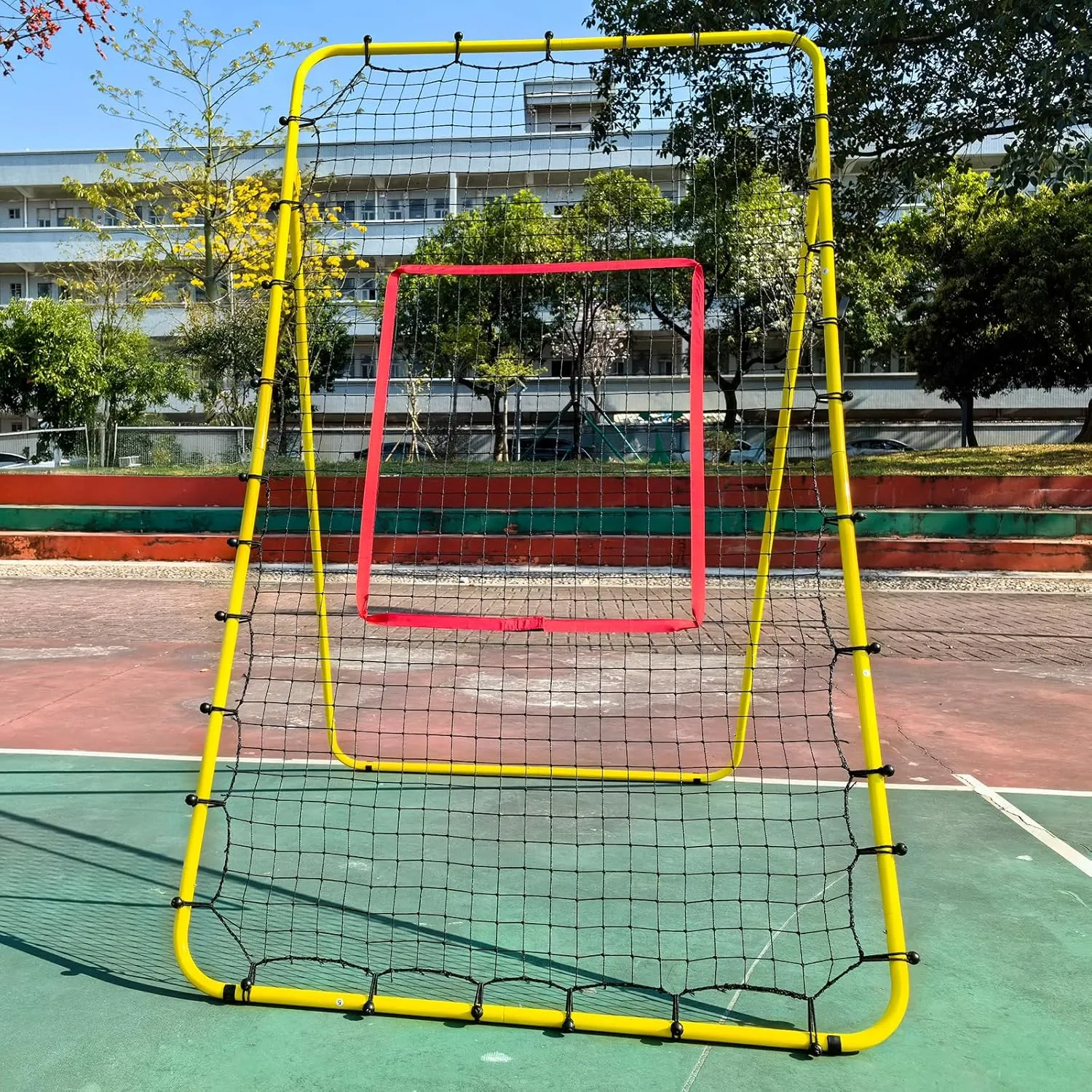 Adjustable Volleyball Rebounder Net 7x4 ft with PU Volleyball and Stakes - Bounce Back Training Equipment for Practicing Volleying, Bumping, Spiking, Easy Set Up & Steady for Multi Sports