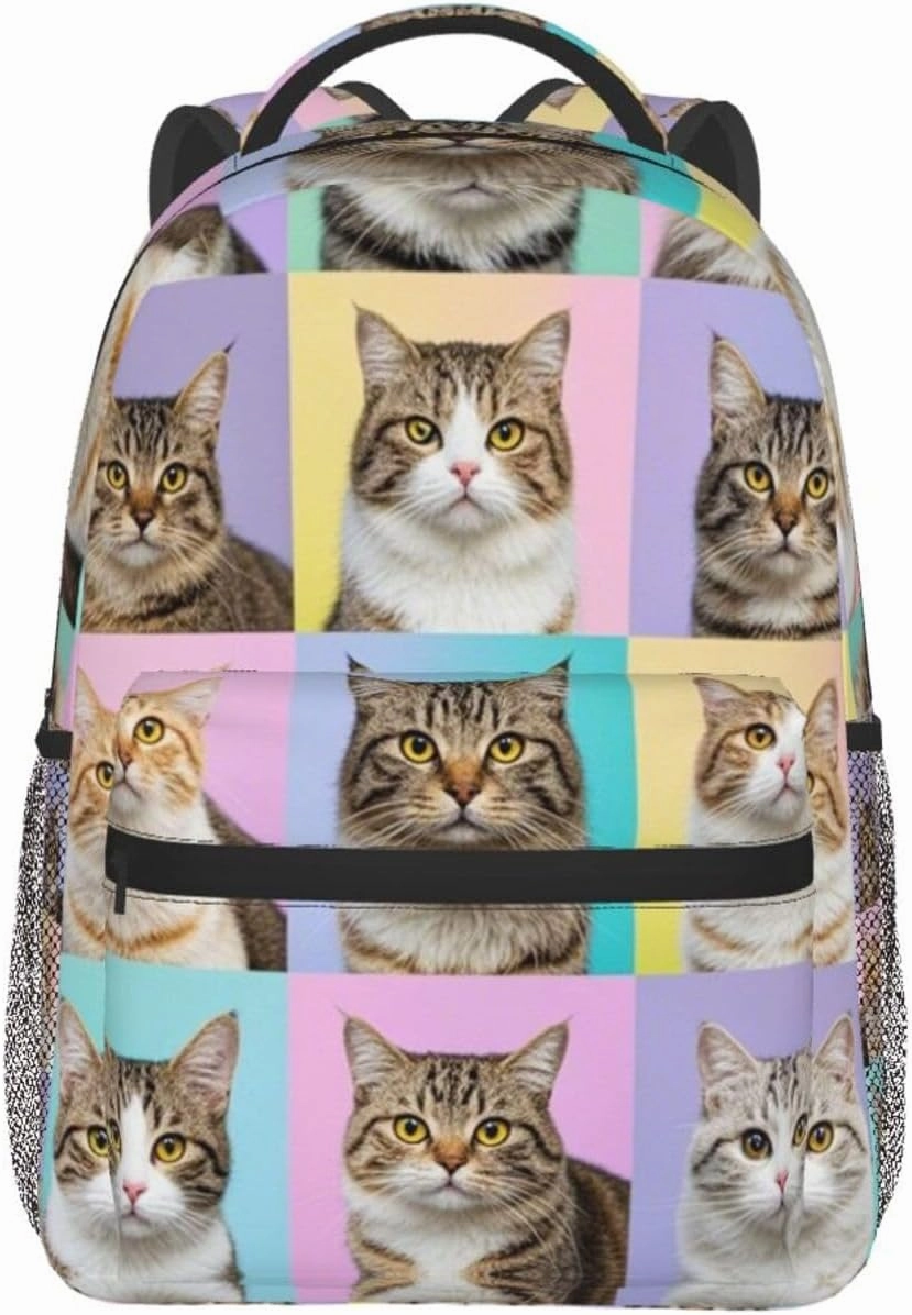Adults Lightweight Cute Pet Cat Art Rucksacks Large Capacity Bookbag With Adjustable Shoulder Straps for Trekking Outdoors Bicycle
