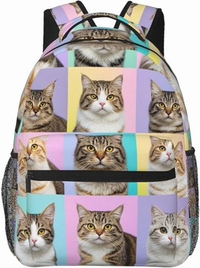 Adults Lightweight Cute Pet Cat Art Rucksacks Large Capacity Bookbag With Adjustable Shoulder Straps for Trekking Outdoors Bicycle