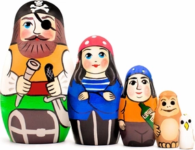 AEVVV Mini Nesting Dolls Set 5 pcs - Pirate Matryoshka Doll - Small Wooden Figurines - Micro Russian Stacking Dolls
