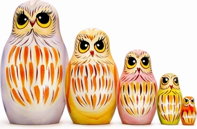AEVVV Owl Nesting Dolls Set 5 pcs - Russian Miniature Matryoshka Doll Owl Figurines - Small Nesting Owls - Wooden Stacking Animals