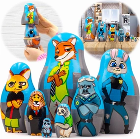 AEVVV Zootopia Wooden Matryoshka Nesting Dolls Set 7 Piece - Handmade Wooden Figures