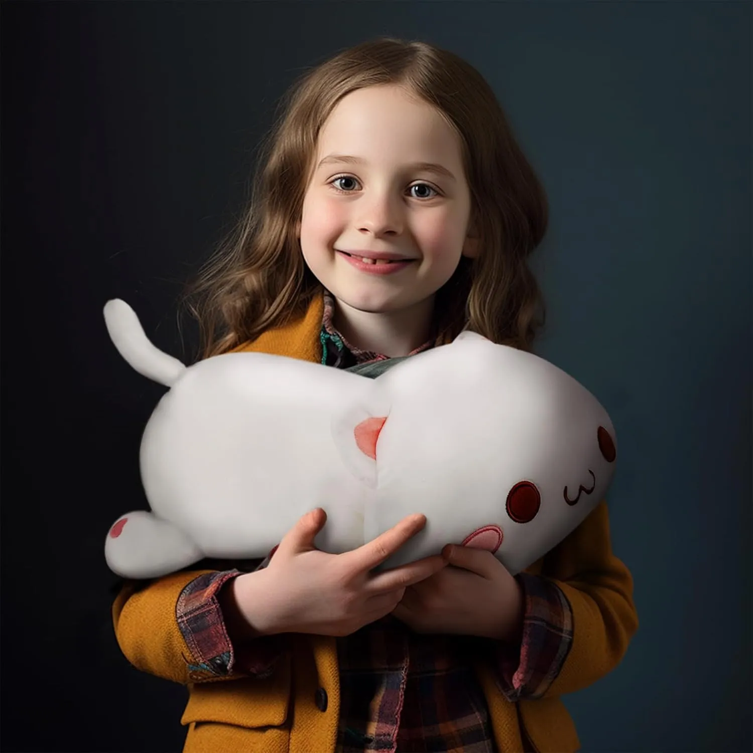 AFAN Cat Stuffed Animals Plush Cute Soft Cat Plush Pillow Toys Kawaii Plushies Room Decor Gifts for Kids Girls Boys (Round Eyes, White, 13.7 Inch)