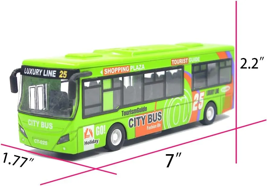 Ailejia City Bus Toy Die Cast Pull Back Buses Vehicles Mini Car Diecast Model Car Toys Lights and Music (Green)