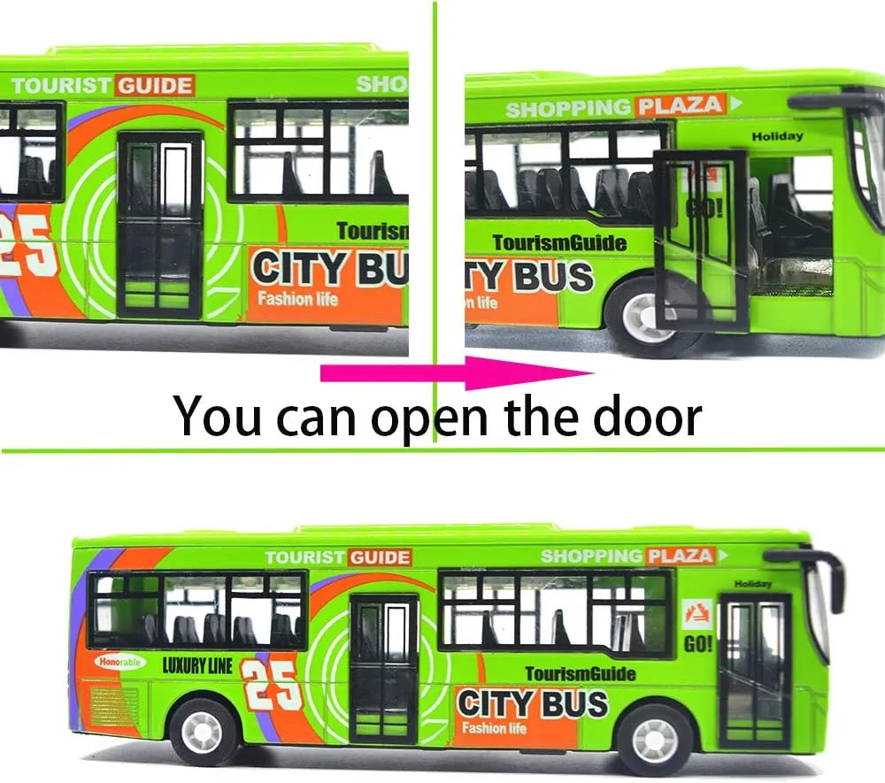 Ailejia City Bus Toy Die Cast Pull Back Buses Vehicles Mini Car Diecast Model Car Toys Lights and Music (Green)