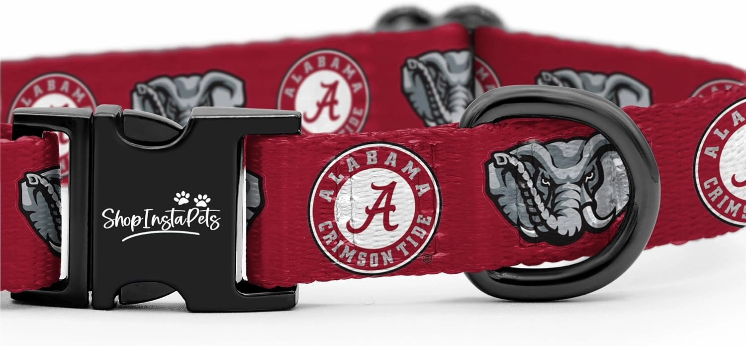 Alabama Crimson Tide Custom Handmade Adjustable Nylon Collars and Leashes (Large Collar)