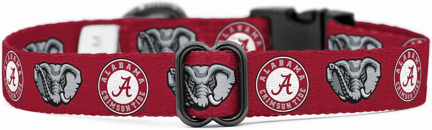 Alabama Crimson Tide Custom Handmade Adjustable Nylon Collars and Leashes (Large Collar)