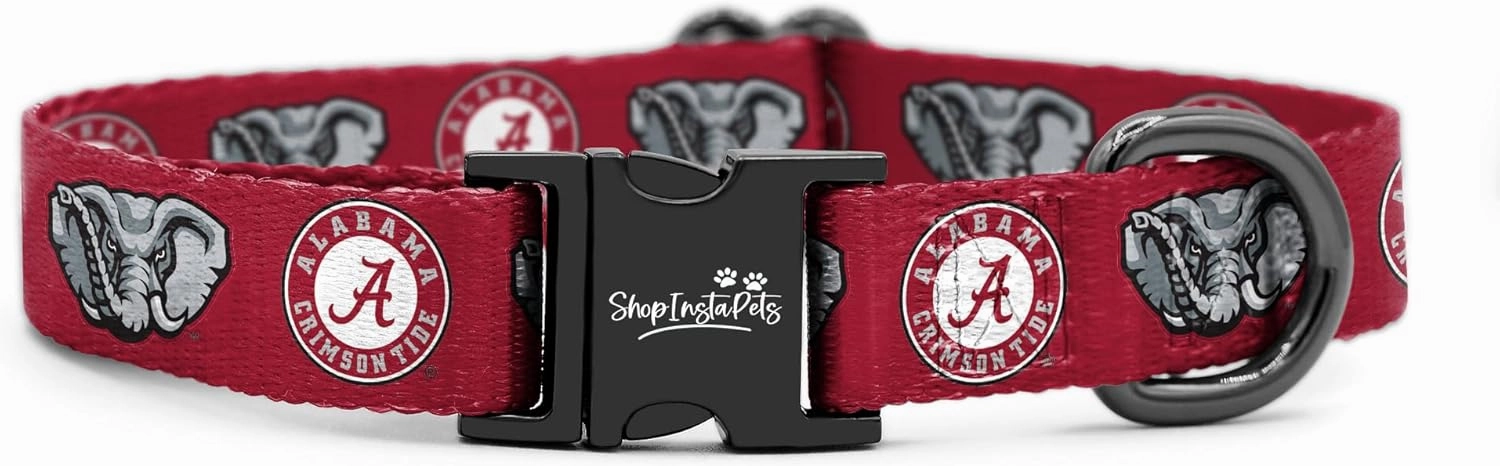 Alabama Crimson Tide Custom Handmade Adjustable Nylon Collars and Leashes (Large Collar)