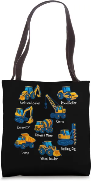 All Construction Trucks Lover Cartoon Birthday Vehicle Shirt Tote Bag
