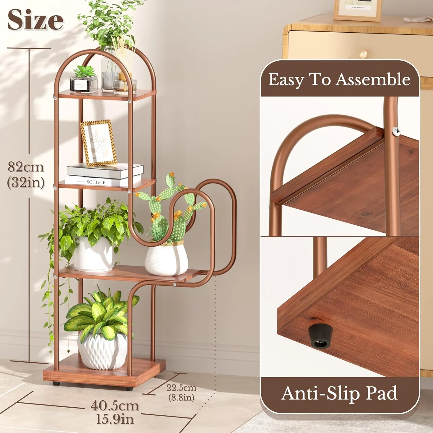 Allinside Cactus Plant Stand Indoor, Metal Corner Shelf for Multipurpose Plants Outdoor, Rustic Bookcase 4 Tier Creative Flowers Stand Rack for Bedroom, Study Room Balcony and Living Room Decor