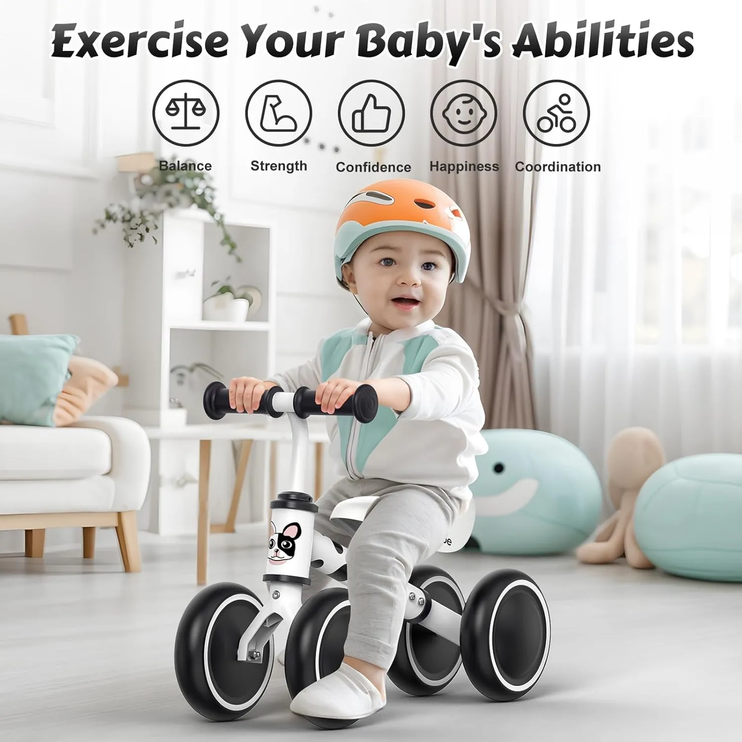 allobebe Baby Balance Bike, Cute Toddler Bikes 12-36 Months Gifts for 1 Year Old Girl Bike to Train Baby from Standing to Running with Adjustable Seat Silent & Soft 3 Wheels