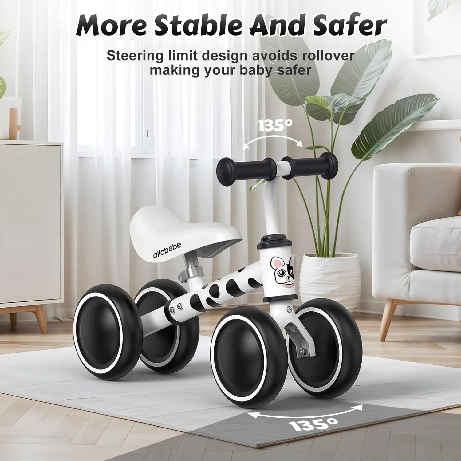 allobebe Baby Balance Bike, Cute Toddler Bikes 12-36 Months Gifts for 1 Year Old Girl Bike to Train Baby from Standing to Running with Adjustable Seat Silent & Soft 3 Wheels