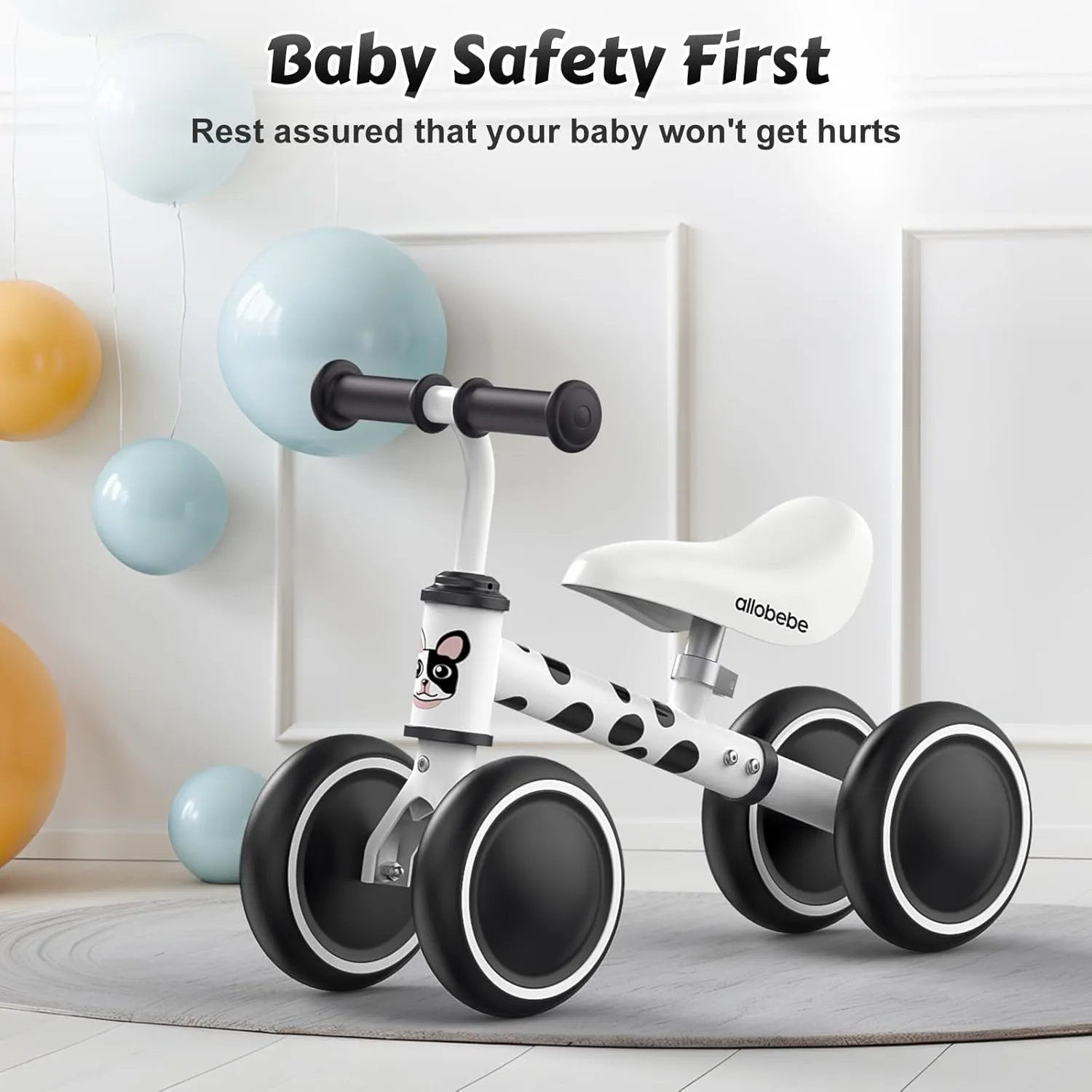 allobebe Baby Balance Bike, Cute Toddler Bikes 12-36 Months Gifts for 1 Year Old Girl Bike to Train Baby from Standing to Running with Adjustable Seat Silent & Soft 3 Wheels