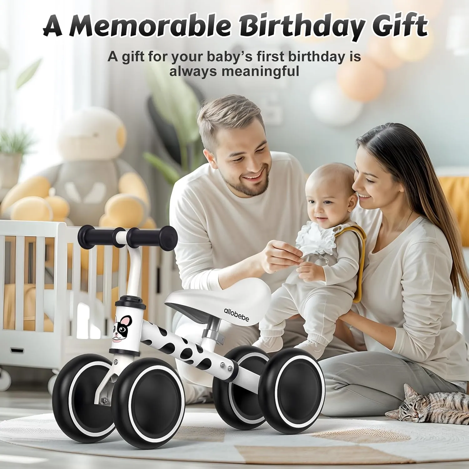 allobebe Baby Balance Bike, Cute Toddler Bikes 12-36 Months Gifts for 1 Year Old Girl Bike to Train Baby from Standing to Running with Adjustable Seat Silent & Soft 3 Wheels
