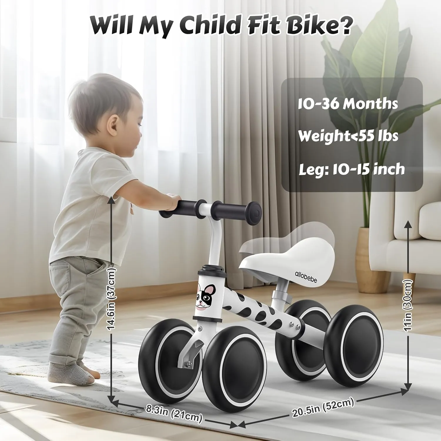 allobebe Baby Balance Bike, Cute Toddler Bikes 12-36 Months Gifts for 1 Year Old Girl Bike to Train Baby from Standing to Running with Adjustable Seat Silent & Soft 3 Wheels