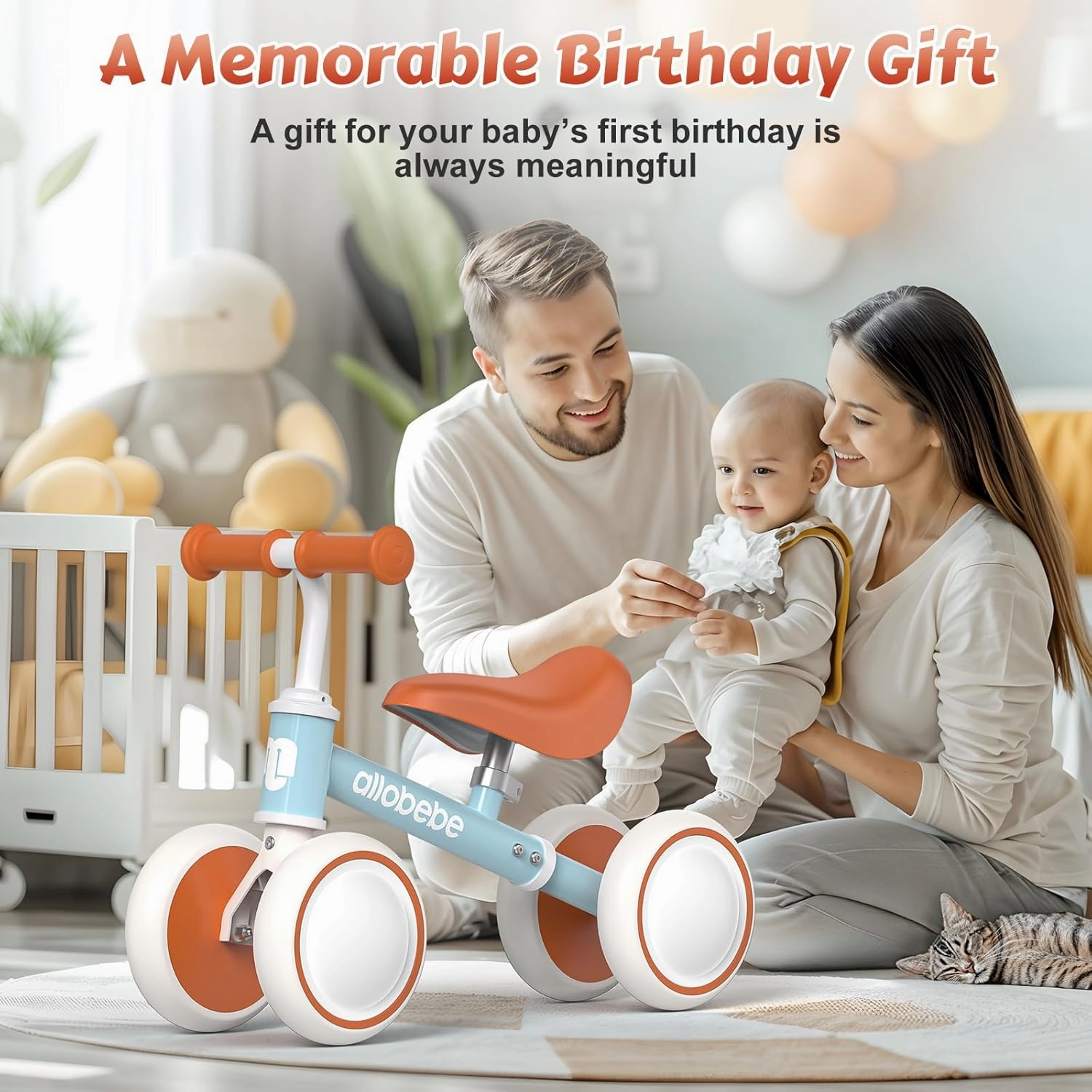 allobebe Baby Balance Bike, Cute Toddler Bikes 12-36 Months Gifts for 1 Year Old Girl Bike to Train Baby from Standing to Running with Adjustable Seat Silent & Soft 3 Wheels