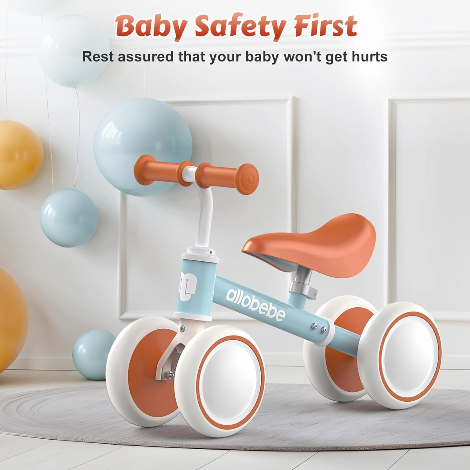 allobebe Baby Balance Bike, Cute Toddler Bikes 12-36 Months Gifts for 1 Year Old Girl Bike to Train Baby from Standing to Running with Adjustable Seat Silent & Soft 3 Wheels