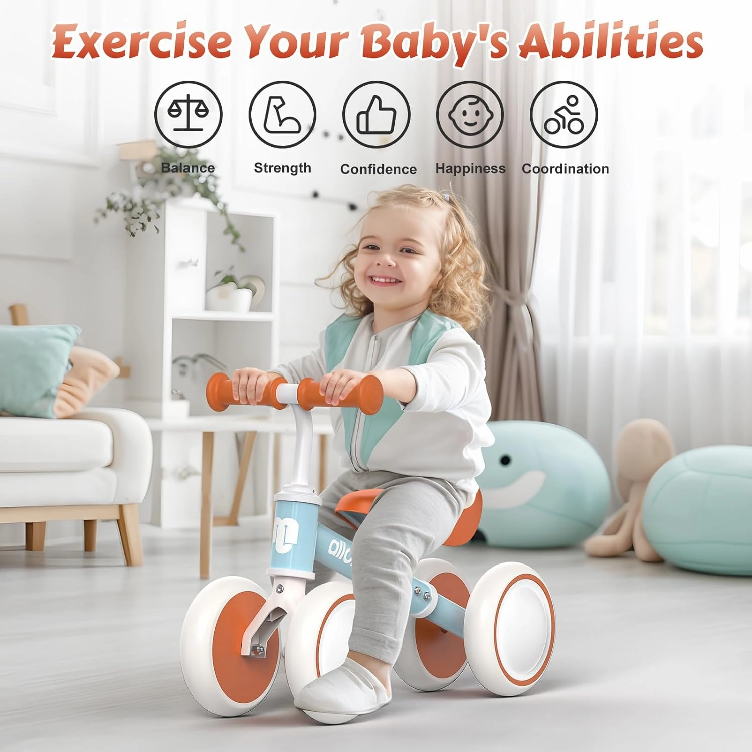 allobebe Baby Balance Bike, Cute Toddler Bikes 12-36 Months Gifts for 1 Year Old Girl Bike to Train Baby from Standing to Running with Adjustable Seat Silent & Soft 3 Wheels