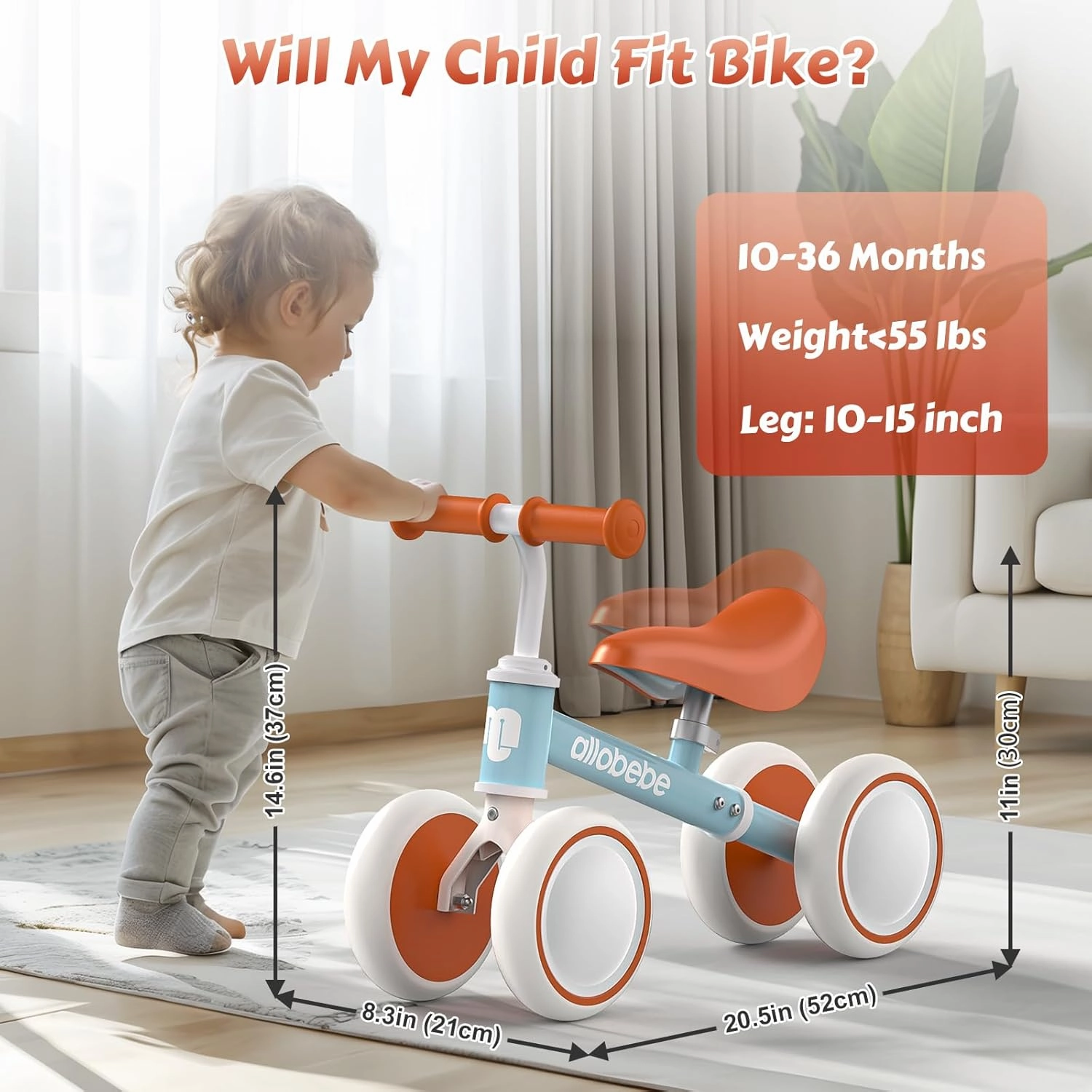 allobebe Baby Balance Bike, Cute Toddler Bikes 12-36 Months Gifts for 1 Year Old Girl Bike to Train Baby from Standing to Running with Adjustable Seat Silent & Soft 3 Wheels