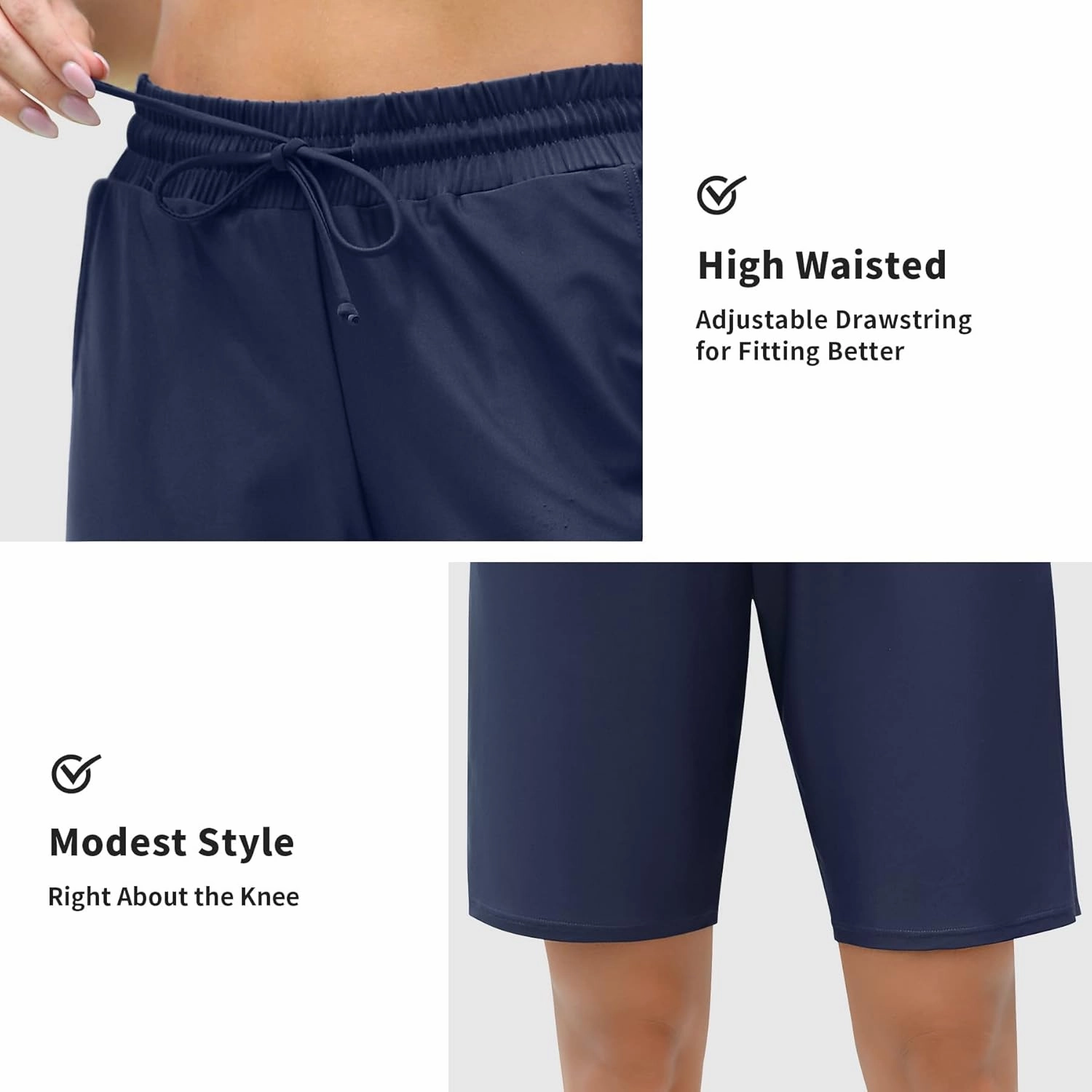 ALove Women's 9" Swim Shorts High Waisted Swim Board Shorts with Pockets UPF 50  Swimsuit Bottoms Built-in Brief