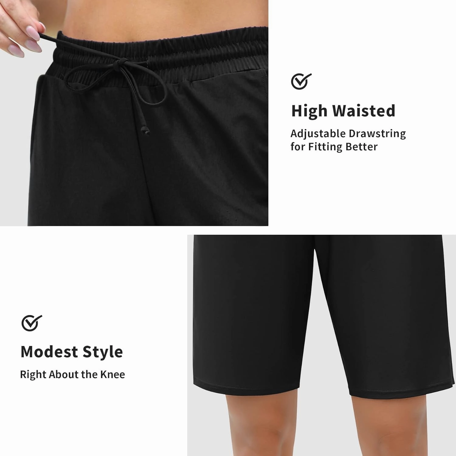 ALove Women's 9" Swim Shorts High Waisted Swim Board Shorts with Pockets UPF 50  Swimsuit Bottoms Built-in Brief